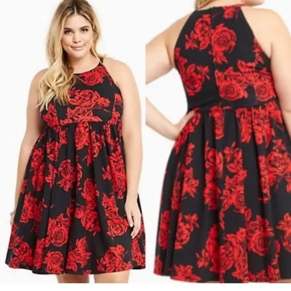 torrid | Dresses | Torrid Black With Red Roses | Poshmark